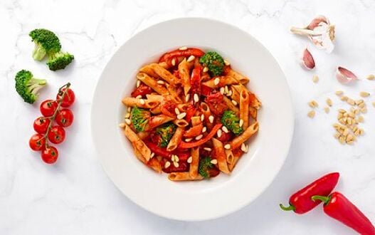 A freshly prepared plate of penne arrabbiata
